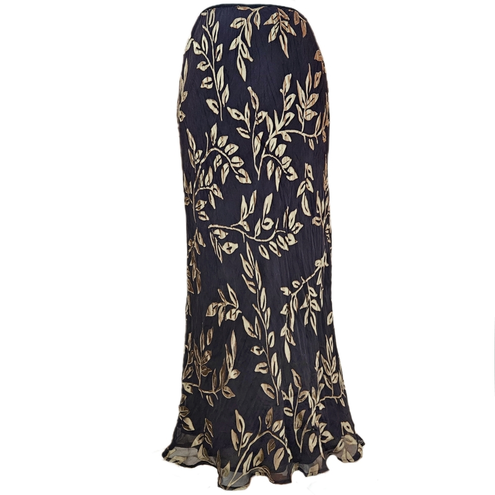 Karen Kane Sheer Overlay Maxi‎ Skirt Women's Large Satin Burnout Boho Whimsigoth